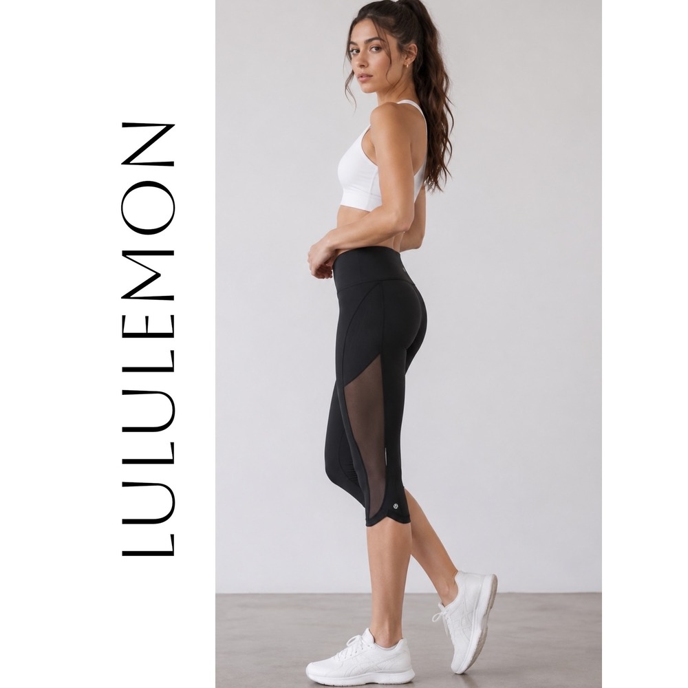 Lululemon Day Runner‎ Mesh Panel Cropped Leggings Black 6